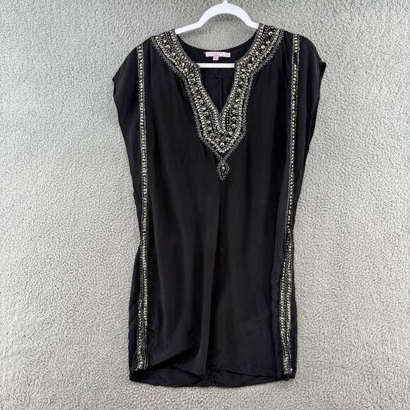 Calypso St. Barth Black 100% Silk Embellished Tunic Dress Top XS Boho Luxe - Picture 1 of 11